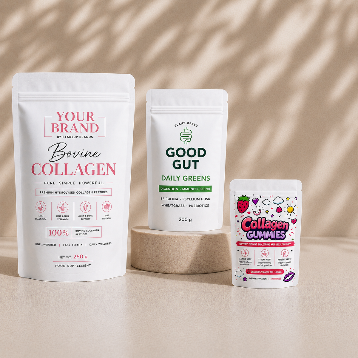 Customised White Kraft Pouch — Colour ink Printing
