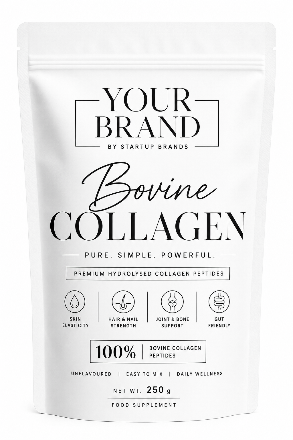 Customised White Kraft Pouch — Black ink only Printing