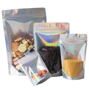 STAND-UP CLEAR FRONT HOLOGRAPHIC POUCH