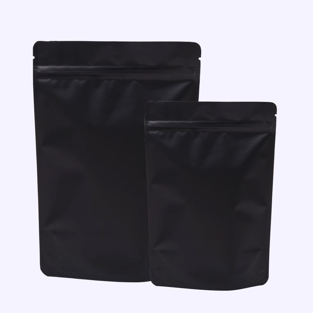 PREMIUM BLACK MYLAR STAND-UP ZIPLOCK POUCHES