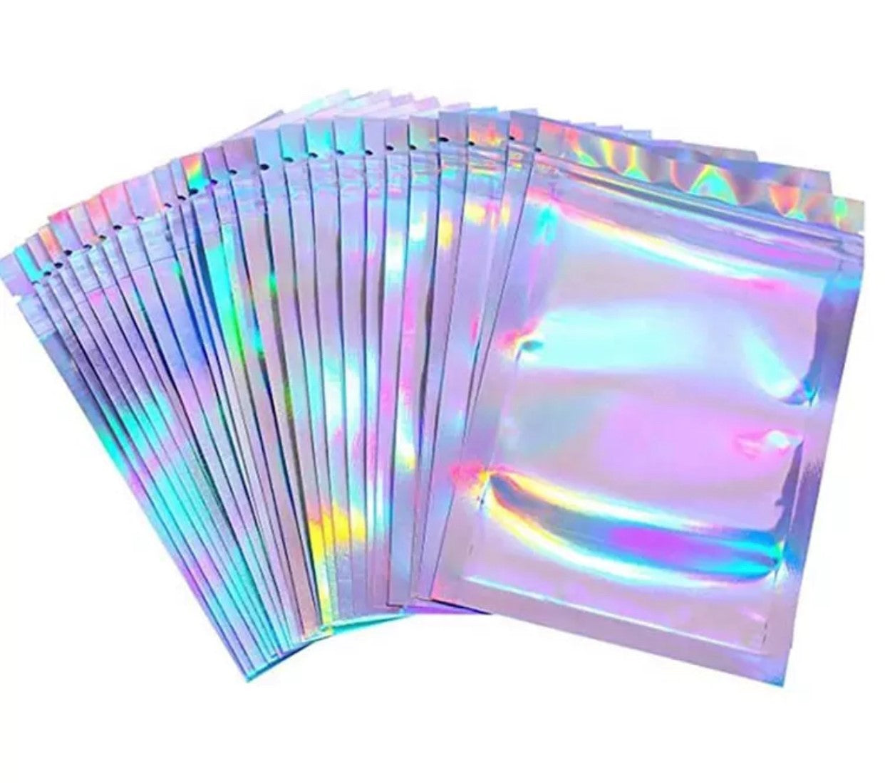 SMALL HOLOGRAPHIC ZIPLOCK POUCH CLEAR FRONT
