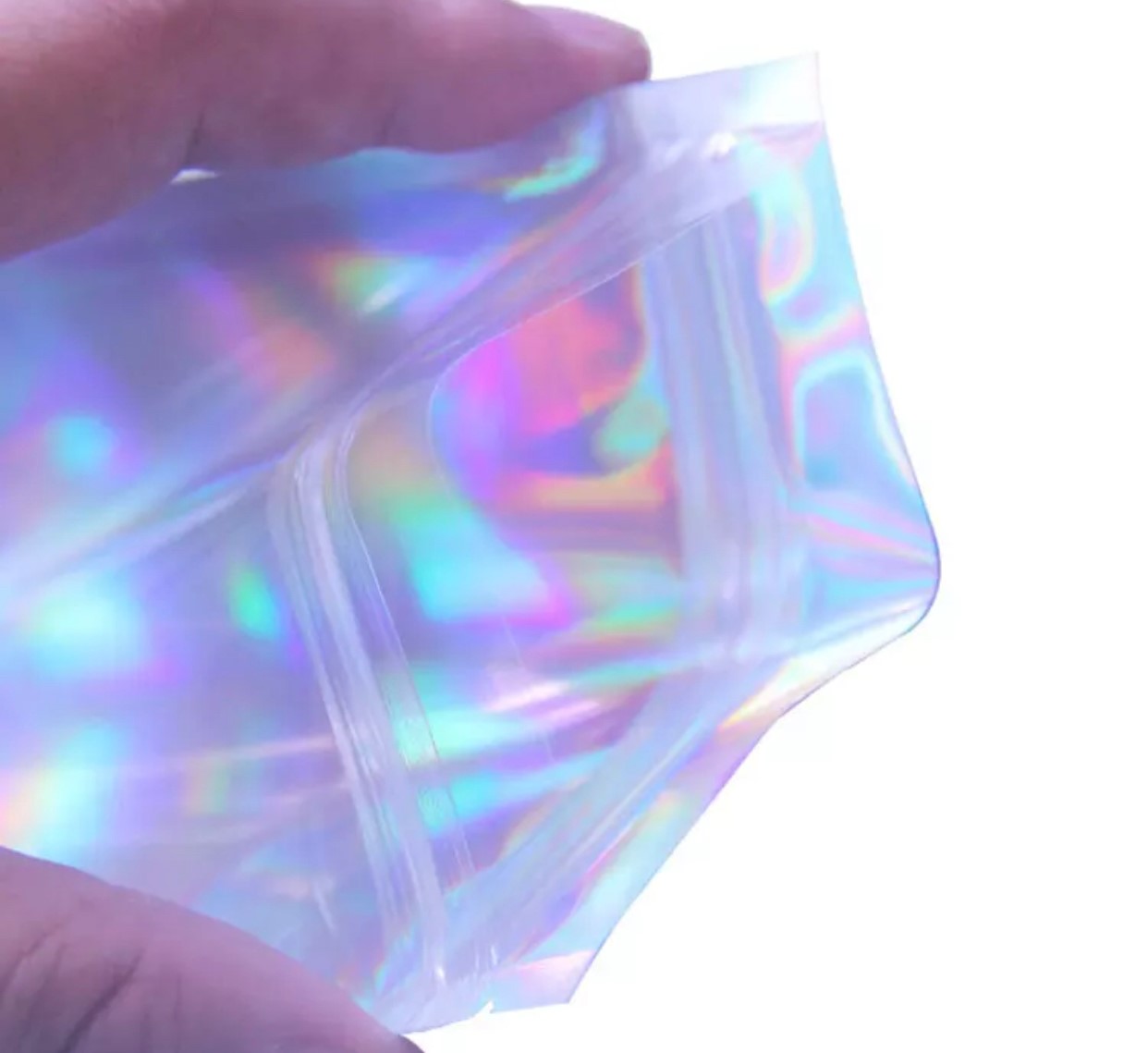 SMALL HOLOGRAPHIC ZIPLOCK POUCH CLEAR FRONT