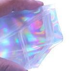 SMALL HOLOGRAPHIC ZIPLOCK POUCH CLEAR FRONT