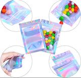 SMALL HOLOGRAPHIC ZIPLOCK POUCH CLEAR FRONT