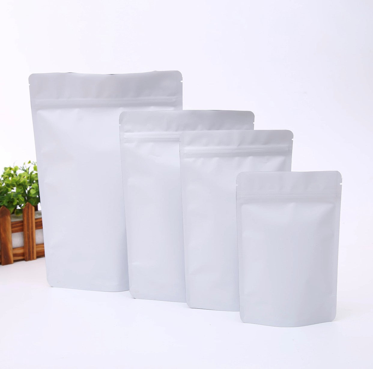 PREMIUM WHITE MYLAR STAND-UP ZIPLOCK POUCHES