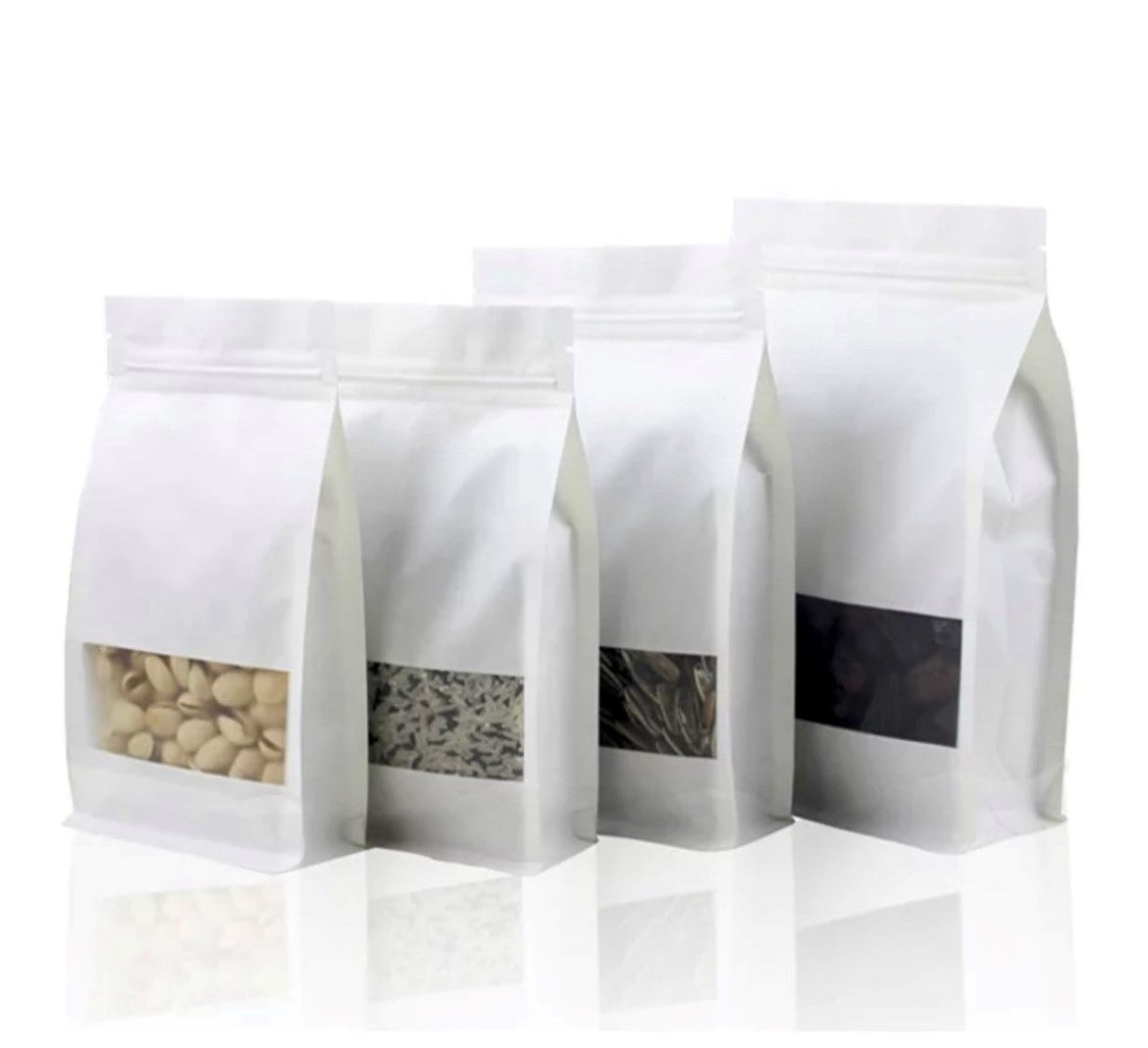 WHITE KRAFT SIDE GUSSET STAND-UP ZIPLOCK POUCHES