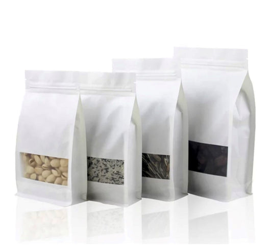 WHITE KRAFT SIDE GUSSET STAND-UP ZIPLOCK POUCHES